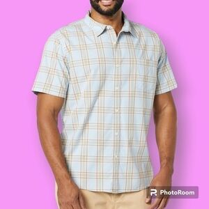 Goodthreads Light Blue Checked Short Sleeved Poplin Shirt Size XL Tall